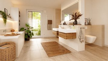Modernes Bad mit Gartenzugang